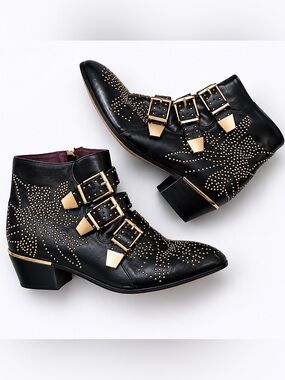 Choies Black Studded Buckle Ankle Boots - Women's - Like Chloe Susanna 39 / 8.5